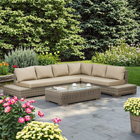 Ensemble de meubles de jardin de luxe BHR pour cour extérieure, 1 canapé d'angle + 1 canapé sans accoudoirs + 1 table basse, en rotin et aluminium modernes