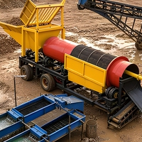 Usine de traitement de l'or alluvial personnalisée avec trommel de lavage d'or et canal de lavage d'or, haute productivité, entraînement moteur 20-60 kW