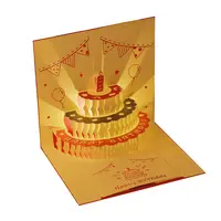 3d pour pop-up carte de vœux Joyeux anniversaire gâteau musique led carte  postale avec enveloppe