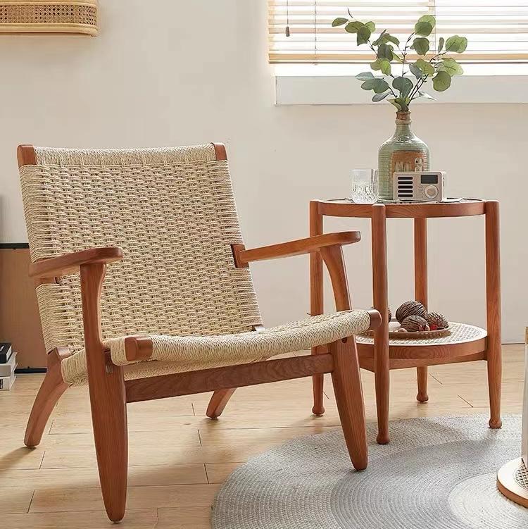 Modern leisure indoor home furniture ins oak rope wicker modern living room lounge chair