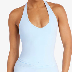 Wholesale Women's T-Back Halter Yoga Tank Top Backless <b>Padded</b> Slim Fit Workout Top Breathable <b>Running</b> Fitness Top OEM ODM - Product Image 1