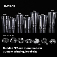 Gobelets en plastique transparents jetables pour bubble tea, latte glacé, café, avec couvercles, logo personnalisé imprimé, diamètre 98 mm, 12/14/16/18/20/24 oz