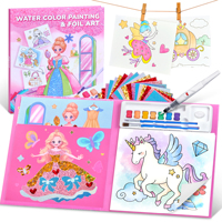 Joycat Creative Ensemble 2-en-1 de peinture à l'aquarelle et d'art avec feuilles de transfert en plastique, jouets éducatifs de dessin pour 3 ans et plus, livre de coloriage à l'eau sans salissures