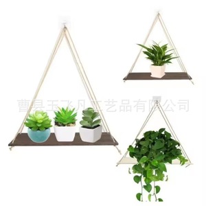 Solid Wood Floating <b>Shelf</b> Triangle Shape <b>Wall</b> <b>Mounted</b> Flower Pot Rack For Living Room White Charcoal Color H98 - Product Image 3