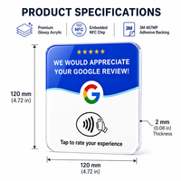 Support de carte NFC Google Review en acrylique 12 cm compatible NFC213, prêt pour la personnalisation OEM/ODM (Tap To Review)
