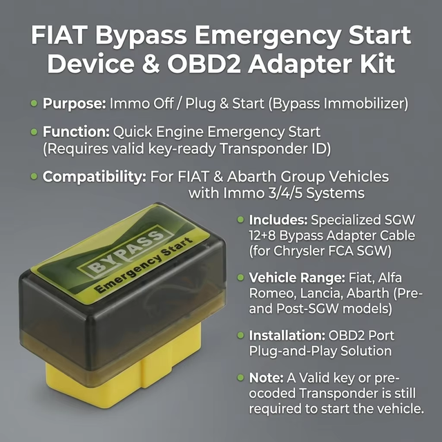 FIAT Emergency Start Bypass Device OBD2 Plug and Play 12V Diagnostic Tool Auto Repair Immobilizer Starter