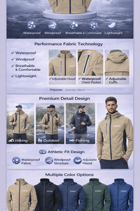 Fabricants de vêtements sur mesure, conception de veste à capuche imperméable, coupe-vent, respirante et confortable pour la pêche et la randonnée en plein air pour hommes - Product Image 2