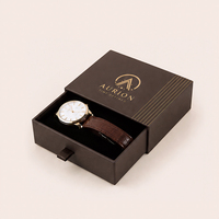 Boîtes d'emballage de bijoux personnalisées de luxe avec impression à chaud, boîte cadeau coulissante pour montre avec ruban