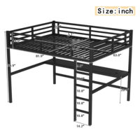 Lit superposé en acier avec bureau et garde-corps/échelle pour adultes/enfants/adolescents, idéal pour appartements et hôtels, bureau noir