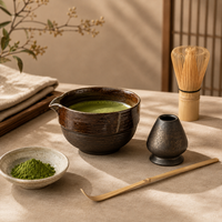 Ensemble Matcha Rétro en Céramique Vente en Gros Direct Usine Bol à Thé Japonais Fouet et Support 5 Couleurs Glaçurées Fait Main Emballage Coffret Cadeau