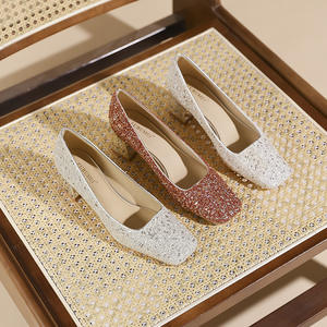 Zapatos de Mujer 2026, Nuevos, con Lentejuelas y Pedrería, Punta Cuadrada, Tacón Grueso, Elegantes, con Diamantes, para Damas de Honor - Product Image 4