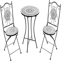 Ensemble table et chaises pliantes en mosaïque noir et blanc en fer forgé pour patios, jardins, salles à manger, balcons