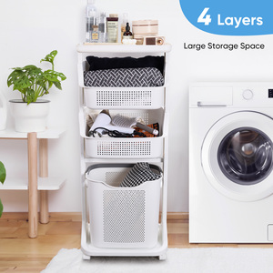 4-Tier Rolling Laundry Hamper Cart <b>Plastic</b> <b>Storage</b> Basket with Wheels Removable Laundry Organizer for Bathroom & Bedroom - Product Image 2