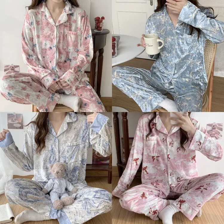 Conjuntos de pijamas 2023, pijama de seda de lujo ligero para mujer, conjunto de cárdigan de manga larga para primavera y otoño, ropa de casa de seda helada a la moda
