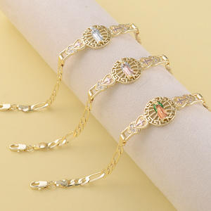 Braccialetti da Donna Placcati Oro Figaro della Madonna di Guadalupe, Gioielli Religiosi Tricolore 14K per Uomini e Donne, Pulsera En Oro - Product Image 1