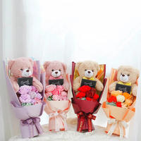 Ours en Peluche Fleurs Artificielles Florales pour Mariage, Bouquet de Roses en Savon, Cadeau Saint-Valentin, Ours Fleuri avec Boîte Cadeau