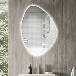 Wholesale frameless large led behind bathroom art mirror smart led big irregular asymmetrical mirror wall Bathroom light Mirror