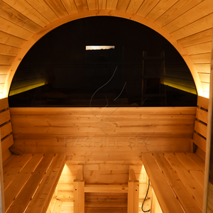 <span class=keywords><strong>Sauna</strong></span> de barril para exteriores con diseño de ventana trasera de media <span class=keywords><strong>luna</strong></span> Thermo Spruce para jardín, venta al por mayor, recuperación y bienestar finlandés - Product Image 6