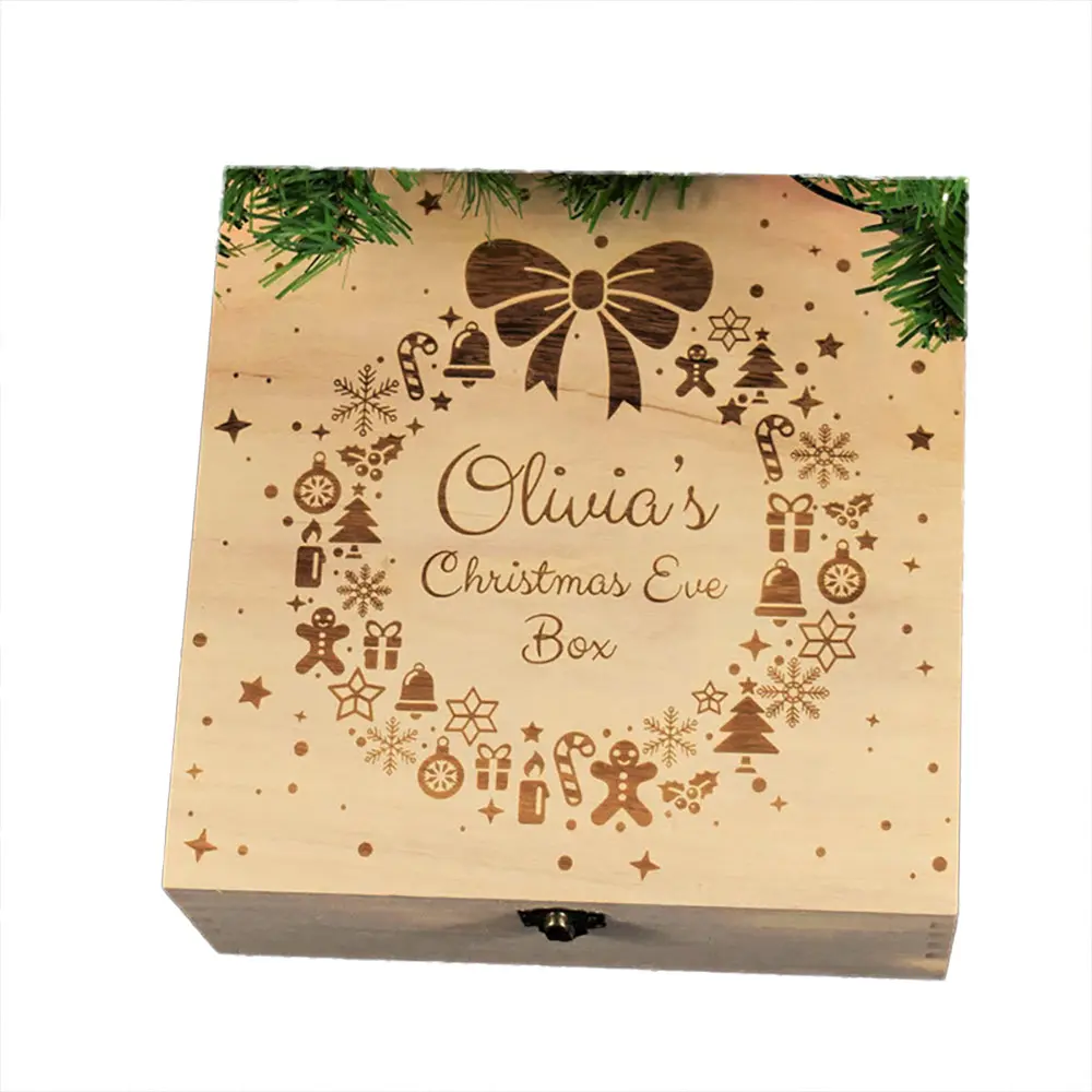 Benutzer definierte gravierte Logo Holz Geschenk verpackung Box Heiligabend Box personal isierte Holz