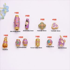 Perles Dzi en émail ancien style tibétain, motif gouttelette, mantra à six syllabes, perles intercalaires gourd violettes, accessoires de bijoux DIY - Product Image 2