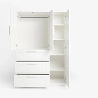 Lemari Pakaian Gaya Modern Custom Pintu Tiga Engsel 3 Laci dengan Rak yang Dapat Disesuaikan Papan MDF Melamin Desain Shaker Lemari Penyimpanan