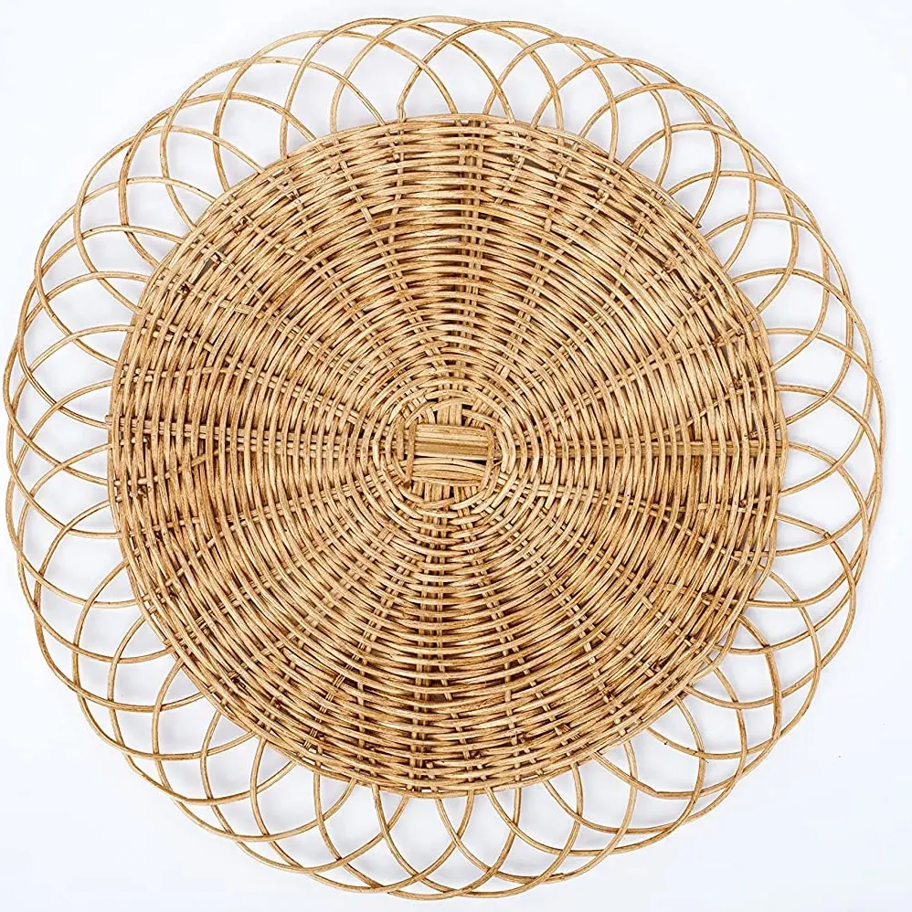 Sottobicchieri in vimini di bambù con stuoia in Rattan OEM sottobicchieri Boho intrecciati a mano piccoli tovagliette in Rattan tappetino per tazza retrò intrecciato naturale