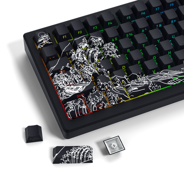 XVX Keycaps Black Line Coral Sea/Kanagawa Cherry Profile Mechanical Keyboard Sublimation Dye-sub PBT Set (131-Key) English