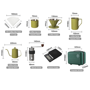 Hot-bán 8 cái du lịch xách tay cà phê Set Kit Bao gồm hướng dẫn sử dụng máy xay quy mô, hộp cà phê cắm trại cà phê Set với màu xanh lá cây túi xách - Product Image 2