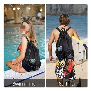 Swim Bag Net <b>Drawstring</b> <b>Backpack</b> With Wet Pocket Beach <b>Backpack</b> Swimming Gym and Workout Gear Storage Bag - Product Image 5