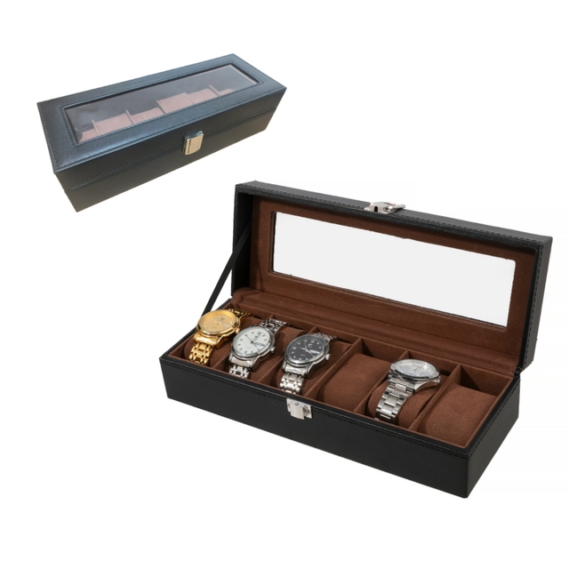 Sport-Tech 6 Slot Watch Bos Precision Fit Organizer With Glass Display Window for Mid-Size Timepiece Collections