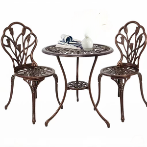 Set Bistrot Tulip in Alluminio Pressofuso <span class=keywords><strong>da</strong></span> Esterno, 3 Pezzi, Tavolo e <span class=keywords><strong>Sedie</strong></span> per <span class=keywords><strong>Giardino</strong></span>, Design Tradizionale Bronzo - Product Image 1