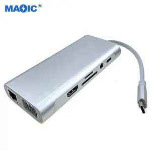 定制高级USB3.1 C型集线器11合1 C型至HDMI VGA 4 * USB 3.0 rj4 5千兆位PD音频SD/tf卡读卡器扩展坞