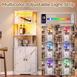 Meuble <span class=keywords><strong>d</strong></span>'angle de bar moderne avec éclairage LED, finition marbre, écologique, pour le rangement des spiritueux et le support à verres à vin, pour salon - Product Image 5
