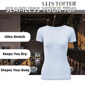 Hauts de yoga pour femmes en gros, à col rond, sans couture, tricotés, à manches courtes, anti-transpiration, antistatiques, super élastiques et amincissants - Product Image 2