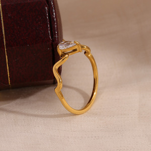 2026 18K Gold Plated Wavy Band Waterdrop Zircon <b>Ring</b> for Women Adjustable <b>Open</b> Finger <b>Rings</b> Minimalist Jewelry Gift - Product Image 4