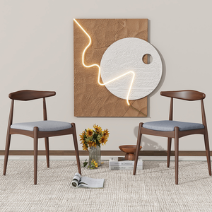 Set of 2 Modern Eco-Friendly <b>Dining</b> <b>Chairs</b> with Ergonomic Backrest & Comfort Cushions Polyester <b>Walnut</b>+Light Gray - Product Image 1