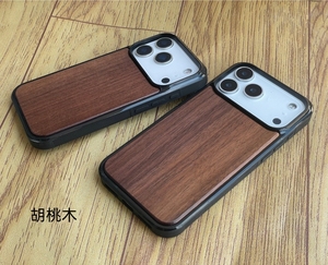 Coque de téléphone antichoc en bois véritable naturel TPU+PC pour iPhone 16, 15, 14, personnalisable, coque de téléphone en bambou pour iPhone 17 Pro Max - Product Image 4