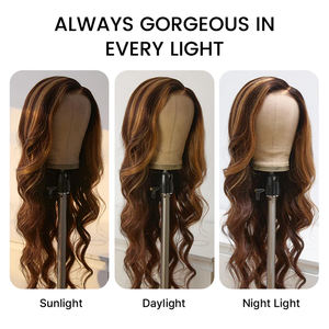 <span class=keywords><strong>4</strong></span>/27 #   Парик из натуральных волос Highlight Body Wave без клея, 7x6, с отбеленными узелками, кружевная передняя часть, свободная линия разделения, универсальная укладка - Product Image 5