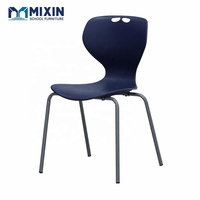 Chaise d'écolier empilable moderne, ergonomique, coque en plastique PP, bleu marine, pieds en tube d'acier, mobilier de classe pour l'étude