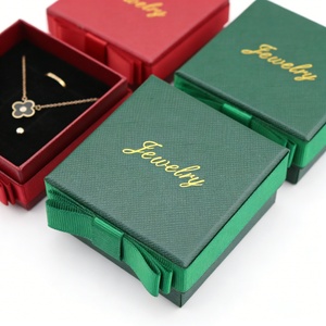 Bulk Wholesale Custom logo Jewelry Two Pieces Rigid Green Jewelry <b>Boxes</b> with Side Bow square Premium Cardboard Lid and Base Box - Product Image 4