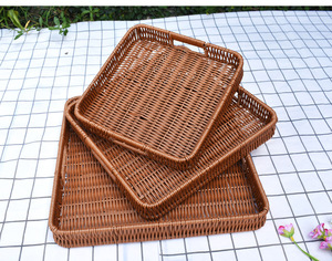 Keranjang penyimpanan gaya rotan, keranjang penyimpanan serbaguna desain persegi persegi panjang dekorasi rumah wadah penyimpanan tahan lama - Product Image 2