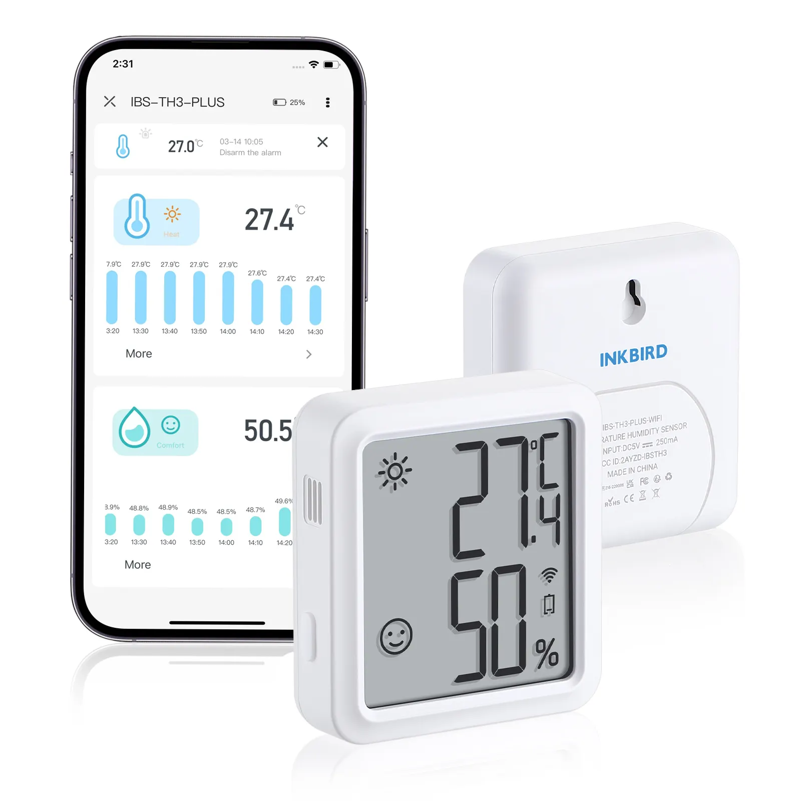 INKBIRD IBS-TH3 Plus WiFi termometro igrometro registratore di dati Wireless ricaricabile con sensore Wireless con ampio schermo LCD