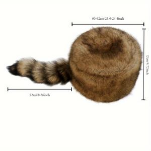 여자의 가짜 너구리 꼬리 러시아 Cossak 해골 모자 겨울 따뜻한 인조 모피 탄력 보습 비니 푹신한 귀 - Product Image 6