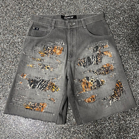 DiZNEW 2025 Jean perforé taille haute respirant taille moyenne pour hommes Chemise patchworkjeans imprimé léopard pour hommes Nouveaux styles