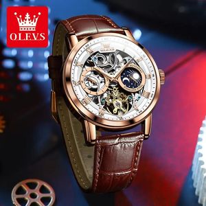 นาฬิกาข้อมือผู้ชาย OLVES 6670 แฟชั่นอัตโนมัติเต็มรูปแบบ ตัวเรือนโรสโกลด์ สายหนัง พร้อมโลโก้ดีไซน์ 3 มิติ หน้าปัดกันน้ำ แสดงผลแบบเข็ม - Product Image 3