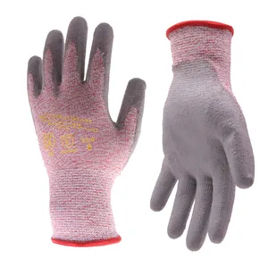 HANDLANDY In Stock HPPE Super Steel Liner Cut Resistant Gloves Level 5 Knitting Work Gloves PU Coated Gloves