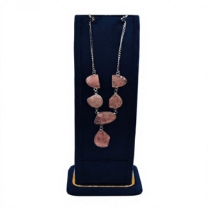 Collar de Cuarzo Rosa Natural con Cadena de Latón, Collar Sólido con Eslabones, Joyería Artesanal con Piedras Preciosas, Regalo para Mujer, Venta al por Mayor - Product Image 4