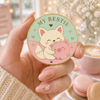 Broche Kawaii de haute qualité, épingles émaillées pour meilleurs amis, broches rondes, vente en gros, épingles personnalisées en émail dur ou souple, motif animal, tendance