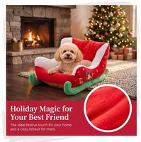 Weihnachtsschlitten-Haustierbett Weiches Samt-Hundesofa mit Rutschfester Unterseite Festtagskissen für Kleine und Mittelgroße Hunde und Katzen