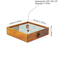 Boîte de rangement pour épices carrée en bambou durable et écologique, fabriquée à la main, avec 9 compartiments et couvercle en verre, accessoire de cuisine